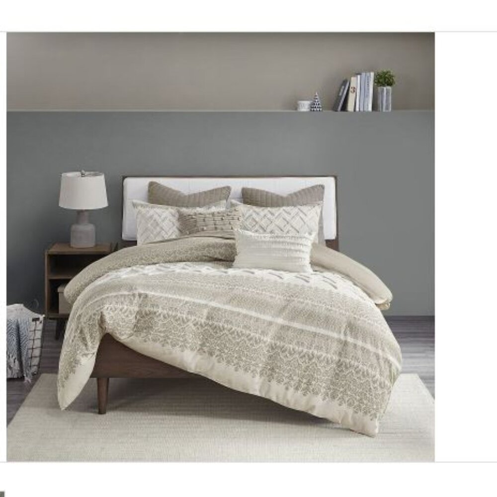 Ink+ivy Mila Cotton Printed Duvet Cover Set with Chenille - Full/Queen - All